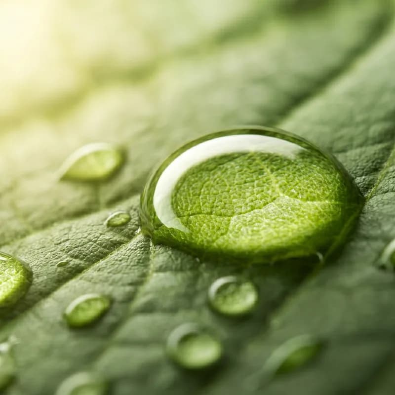 Water droplet resting on a green leaf